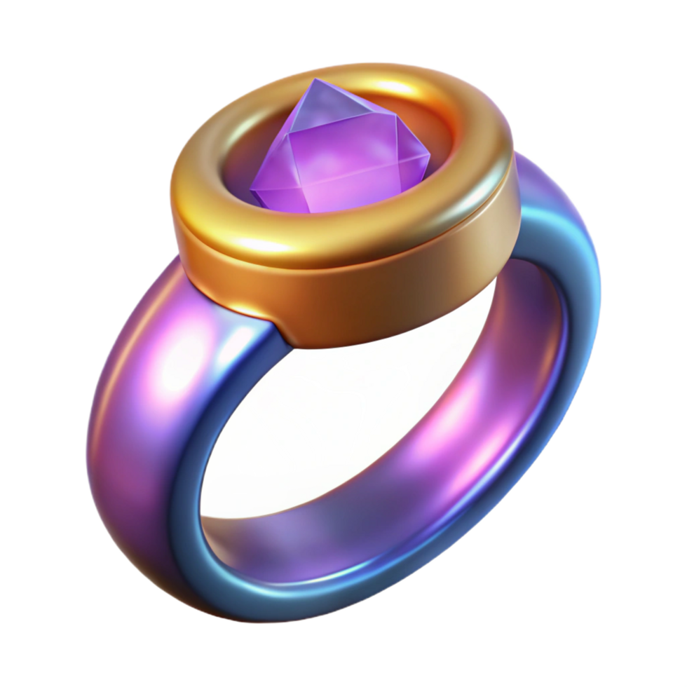 elegant vintage A magic ring, inlaid with a gemstone, glowing softly, original png