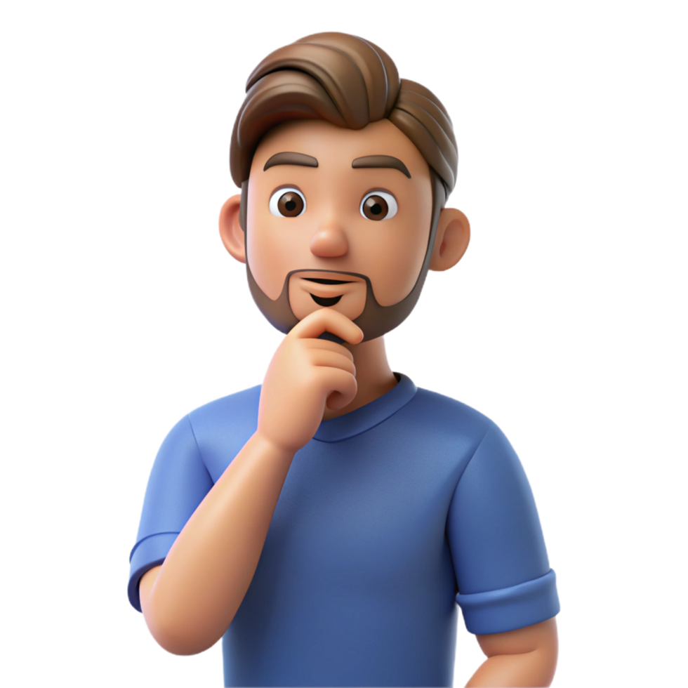 extraordinary minimalist Pensive man, chin in hand, detailed png