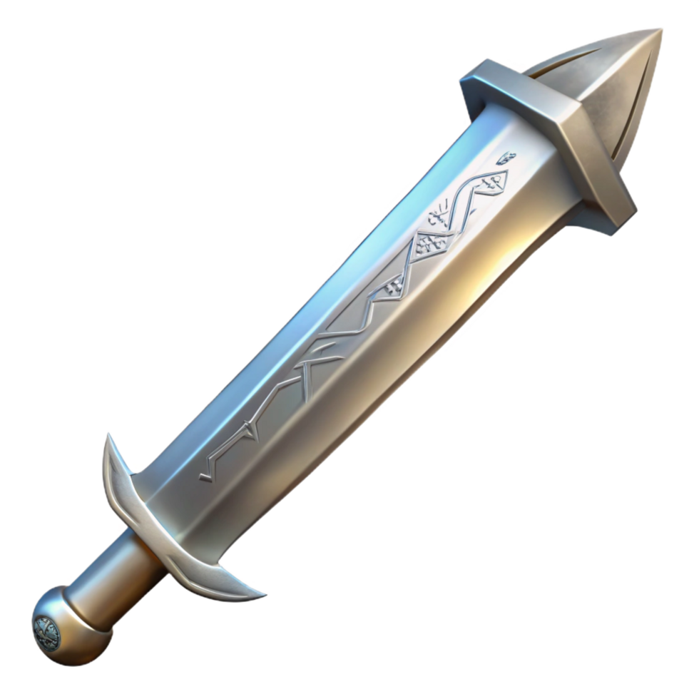 magnificent traditional A single, gleaming silver longsword with intricate elven runes, high resolution png
