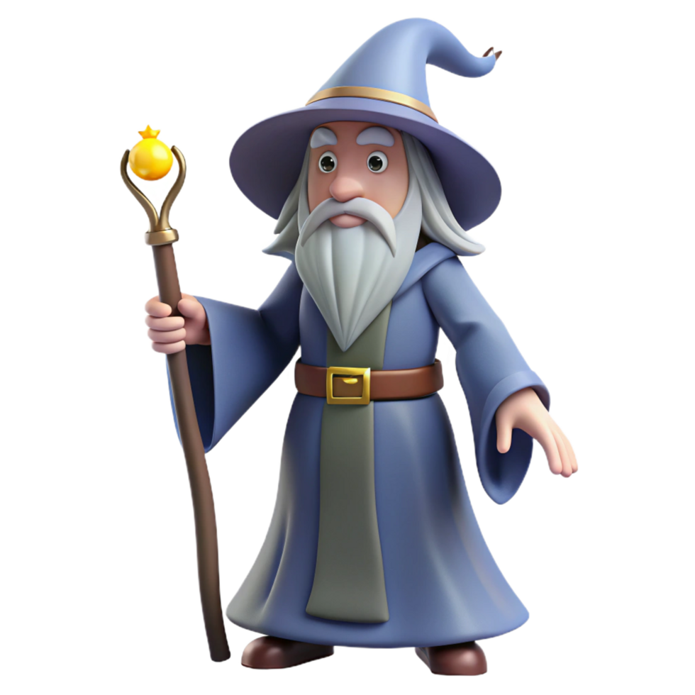 stunning traditional A wise old wizard with a long white beard and a staff, authentic png