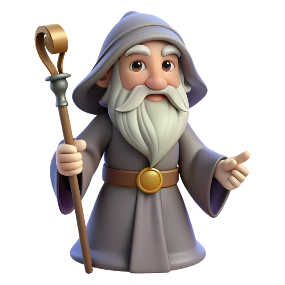 magnificent creative A wise old wizard with a long white beard and a staff, detailed png