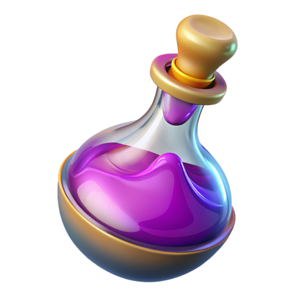 serene modern A magical potion bottle filled with swirling, colorful liquid, high quality png