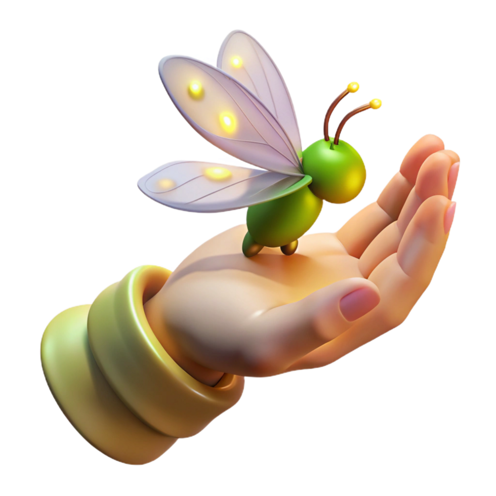 impressive rustic A delicate fairy hand holding a firefly, authentic png