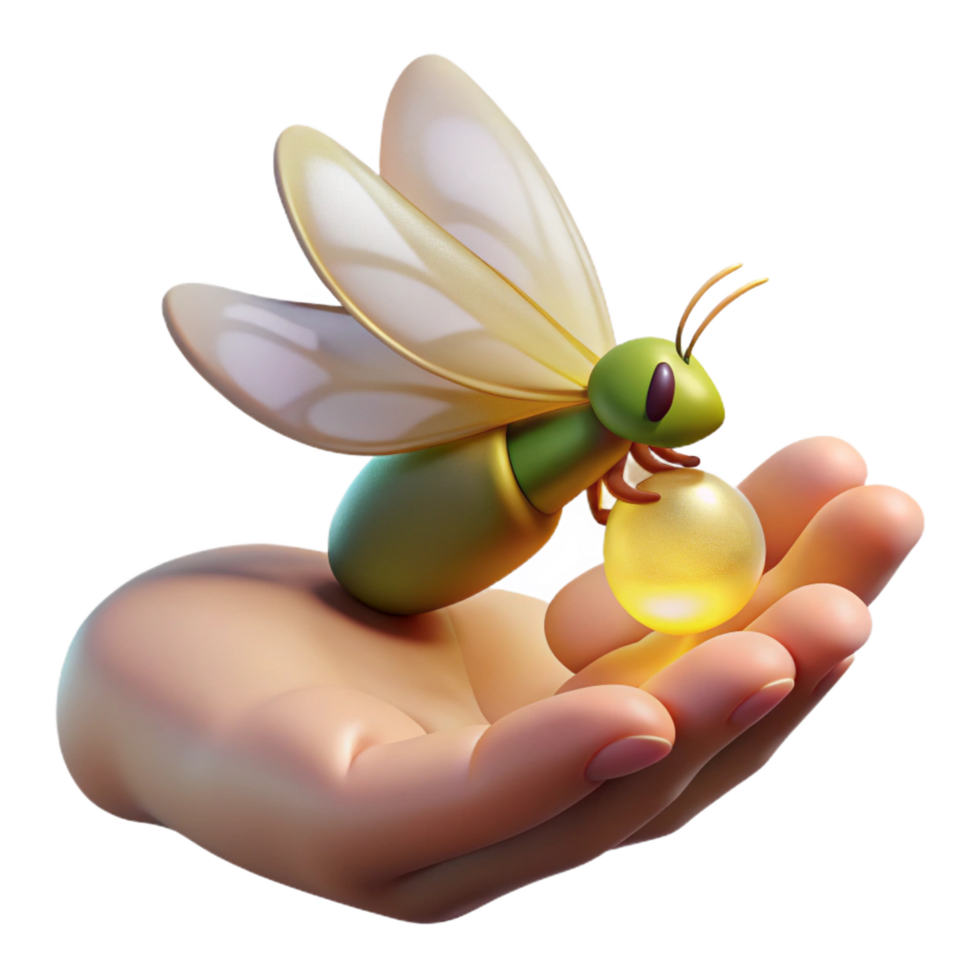 elegant minimalist A delicate fairy hand holding a firefly, premium png