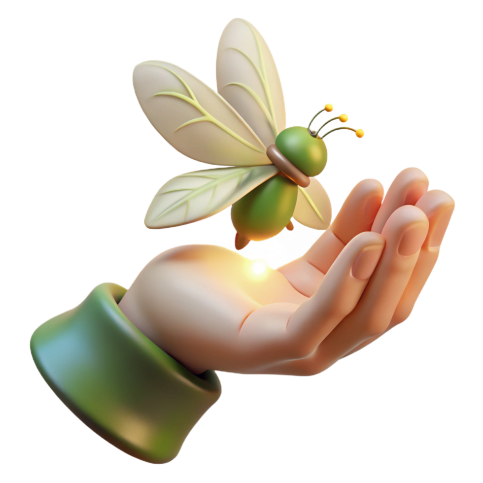 magnificent abstract A delicate fairy hand holding a firefly, high quality png