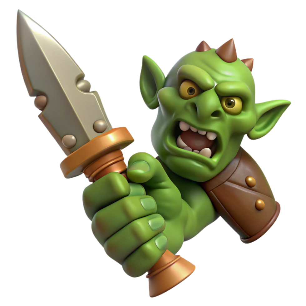 extraordinary minimalist A grotesque orc hand holding a rusty dagger, professional png