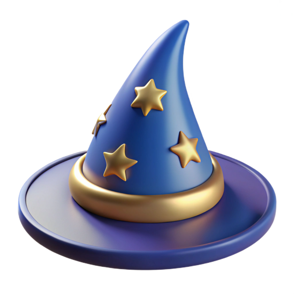 beautiful classic A pointed wizard hat with celestial symbols, high quality png