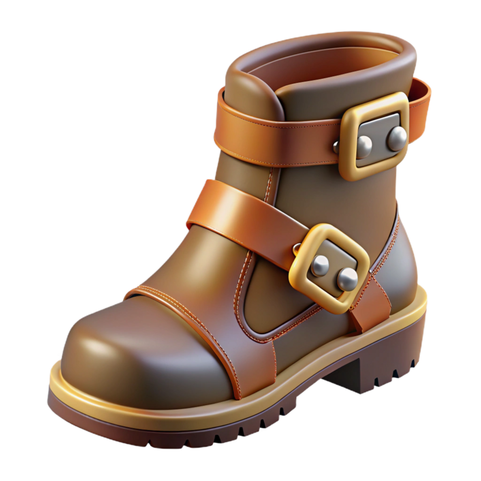 magnificent rustic A sturdy leather boot with metal buckles, exclusive png