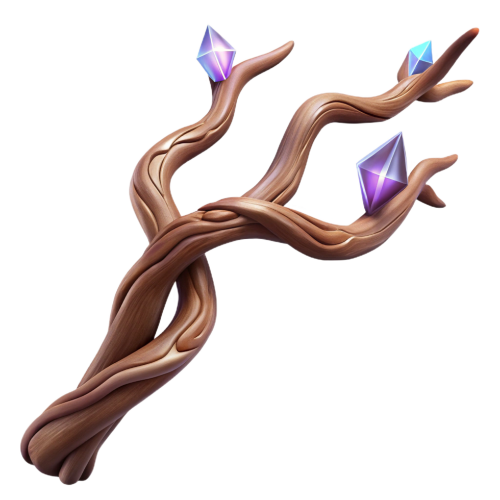 dramatic modern A twisted, gnarled tree branch with magical runes, high resolution png