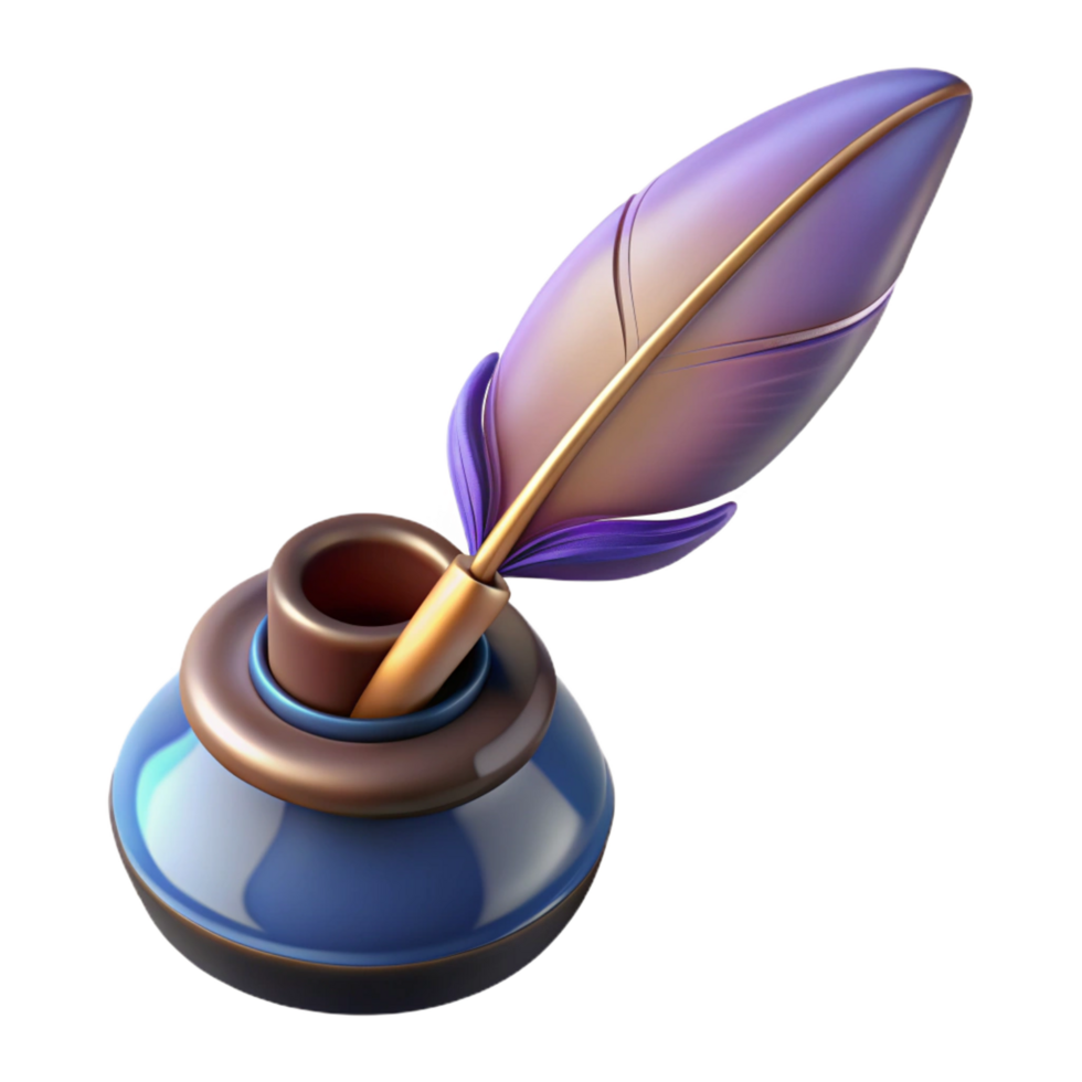 serene traditional A single, stylized feather pen with an inkwell, genuine png