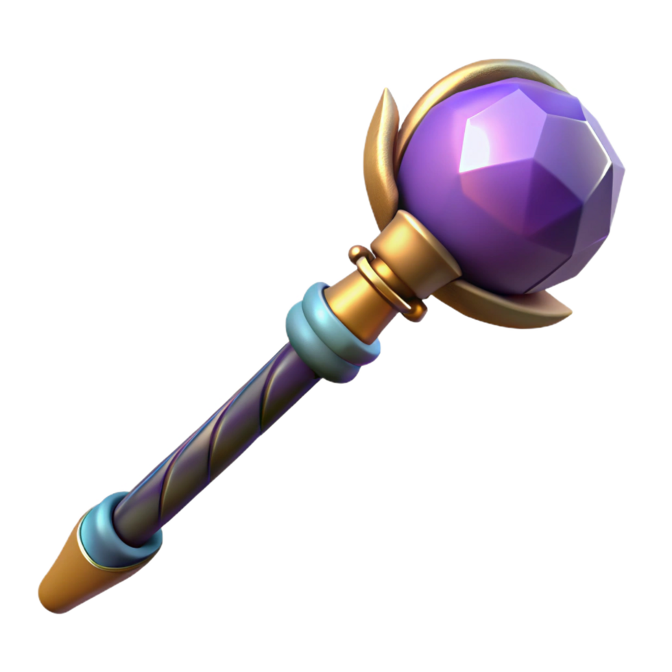 dramatic modern A stylized magic staff with a crystal orb, high resolution png