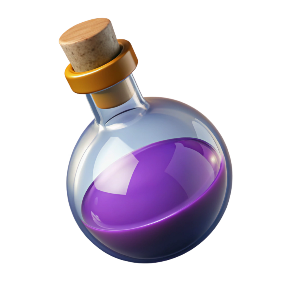 serene traditional A stylized potion bottle with cork stopper, professional png