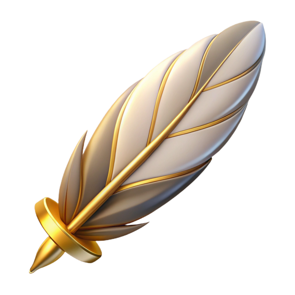 magnificent artistic A stylized griffin feather with golden tip, authentic png
