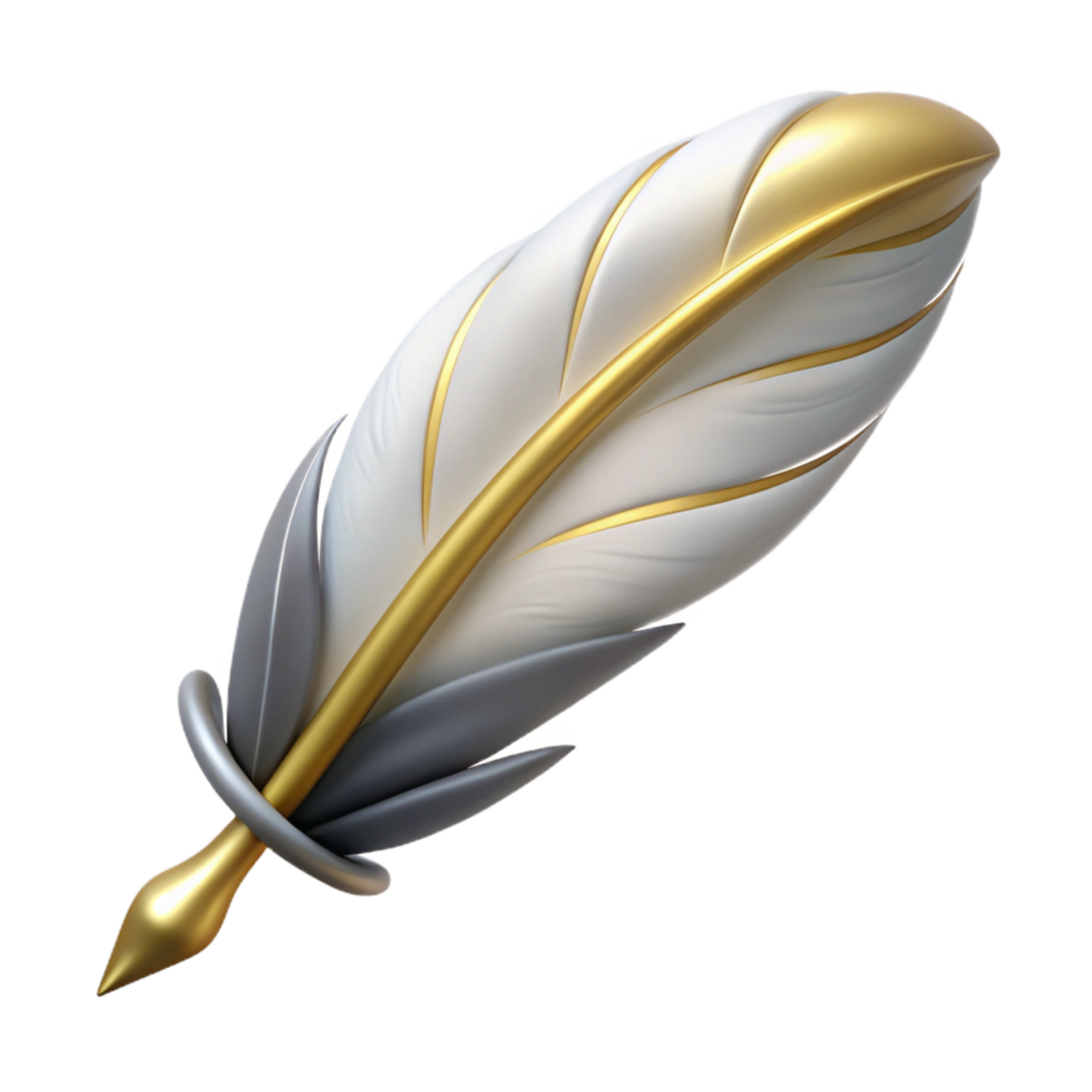 beautiful rustic A stylized griffin feather with golden tip, high resolution png
