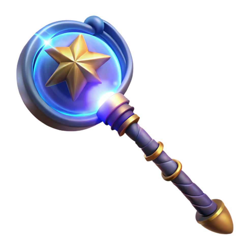 dramatic minimalist A powerful wizard staff, glowing with arcane energy high quality png