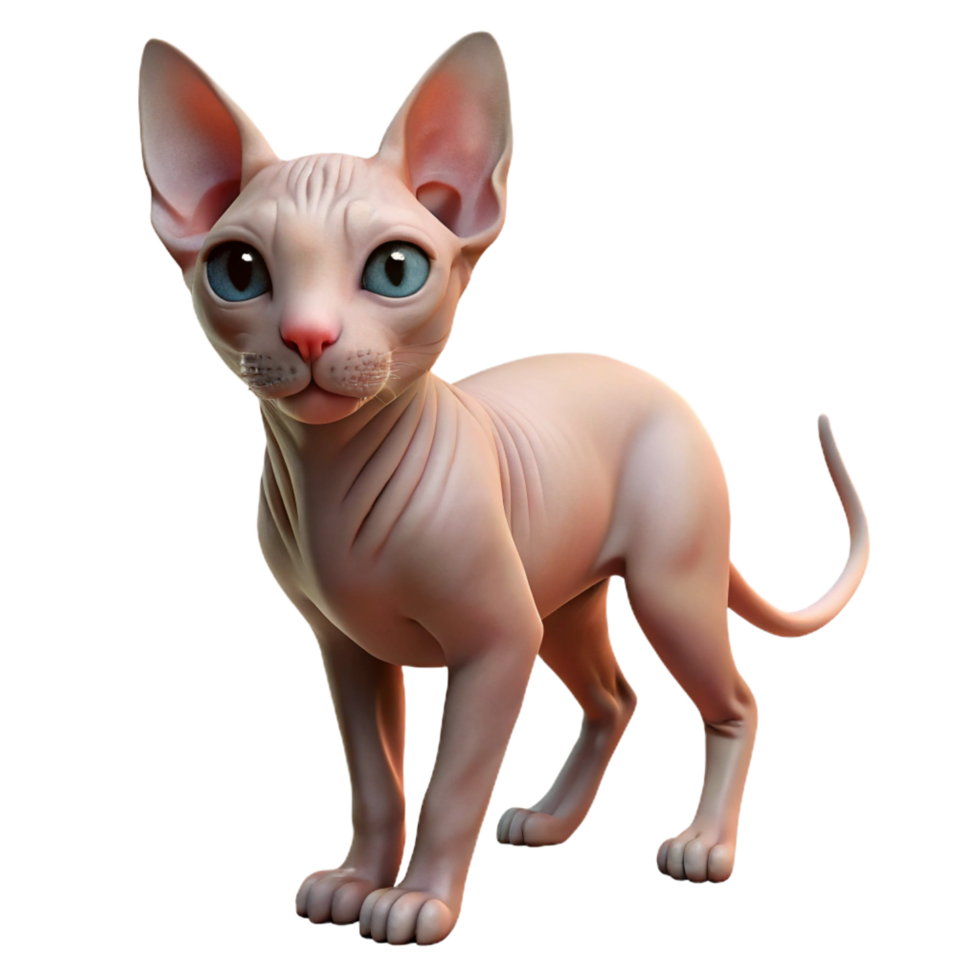 impressive rustic A Sphynx cat with no fur detailed png