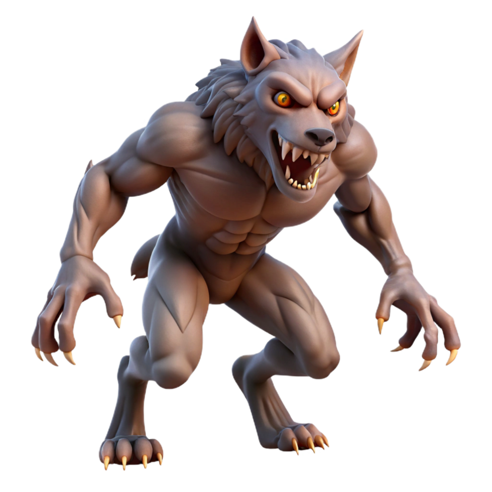impressive abstract A snarling werewolf, mid-transformation, claws bared high resolution png
