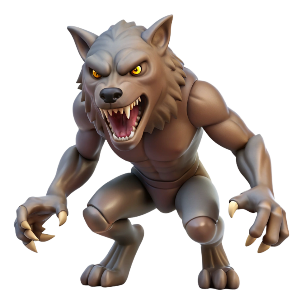 vibrant traditional A snarling werewolf, mid-transformation, claws bared genuine png