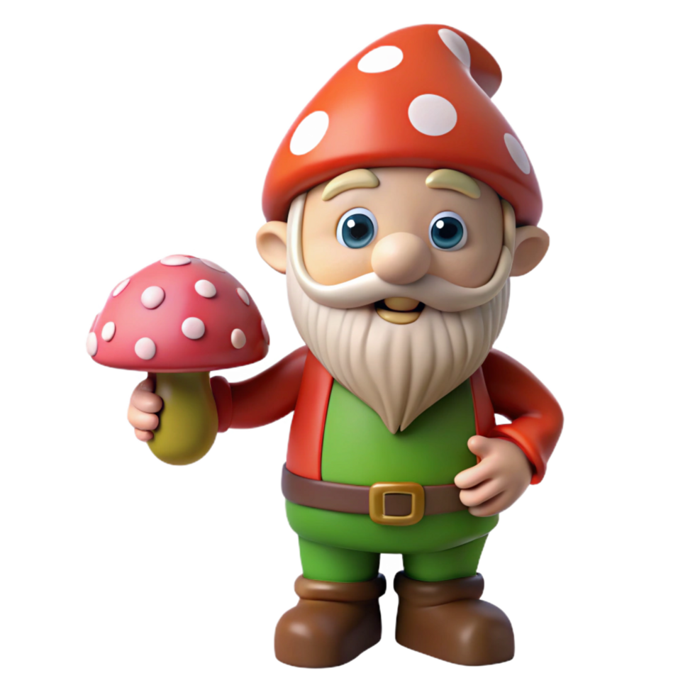 elegant creative A playful gnome, holding a mushroom authentic png