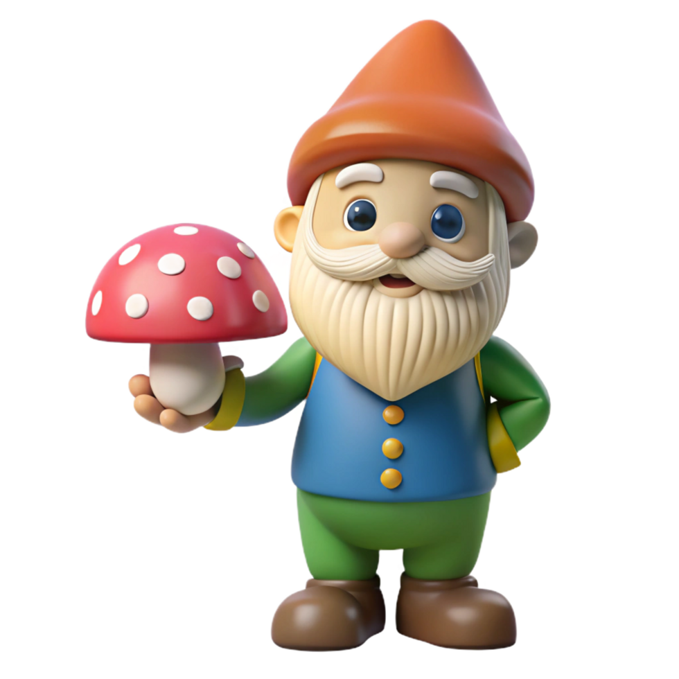 dramatic vintage A playful gnome, holding a mushroom high resolution png