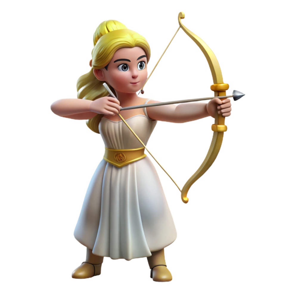 stunning traditional Artemis, Goddess of the Hunt, with bow and arrow, high resolution png