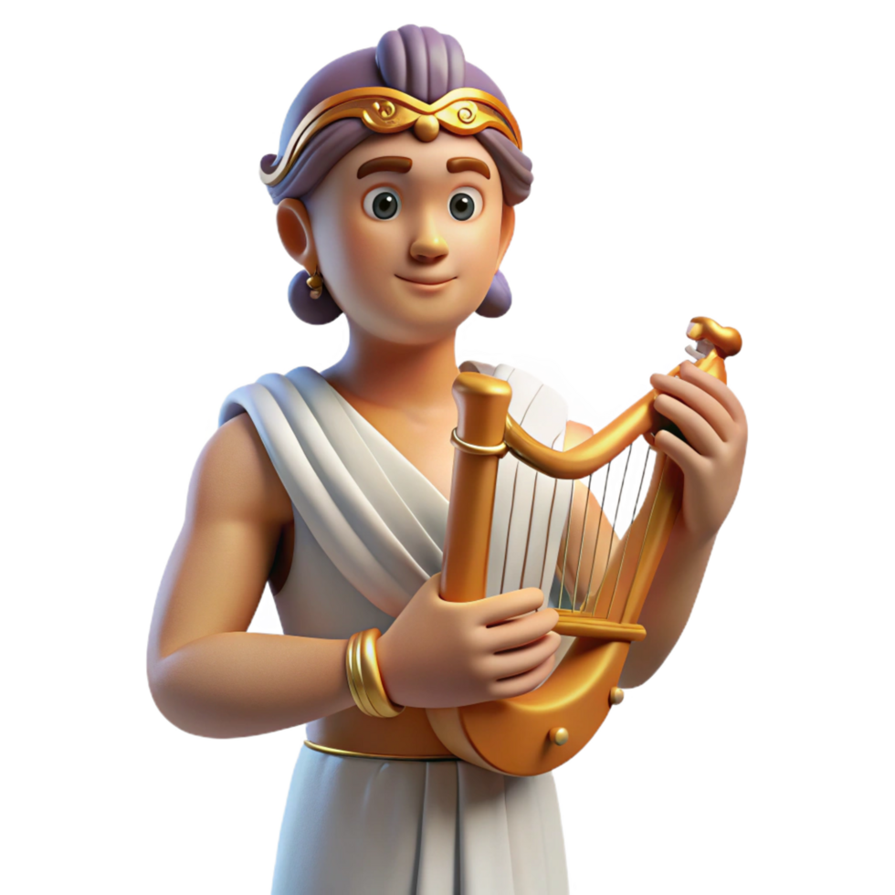 impressive vintage Apollo, God of Music and Light, holding lyre, detailed png