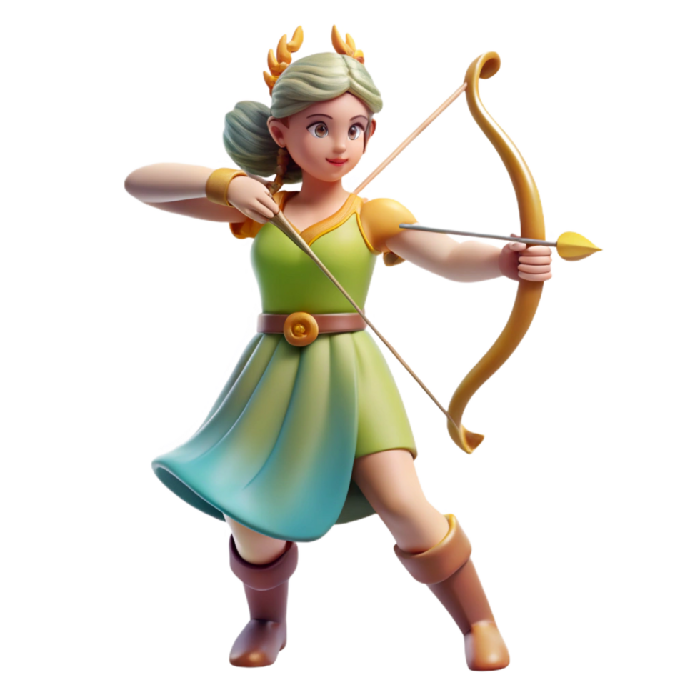 elegant contemporary Artemis, Goddess of the Hunt, with bow and arrow, high resolution png