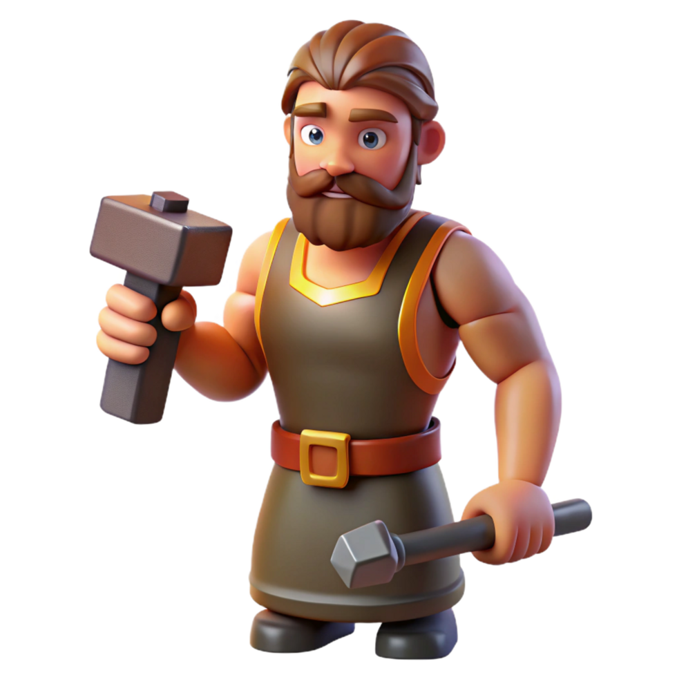 elegant contemporary Hephaestus, God of the Forge, holding hammer, premium png