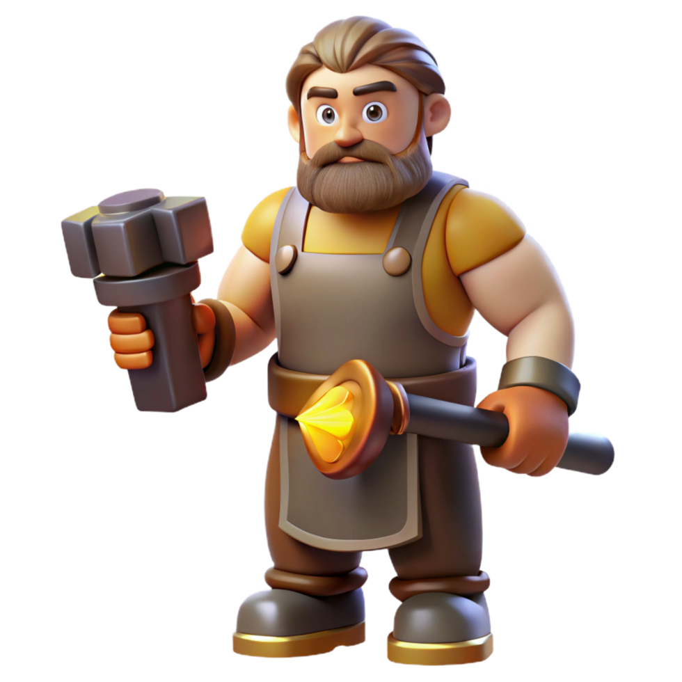 elegant vintage Hephaestus, God of the Forge, holding hammer, high resolution png