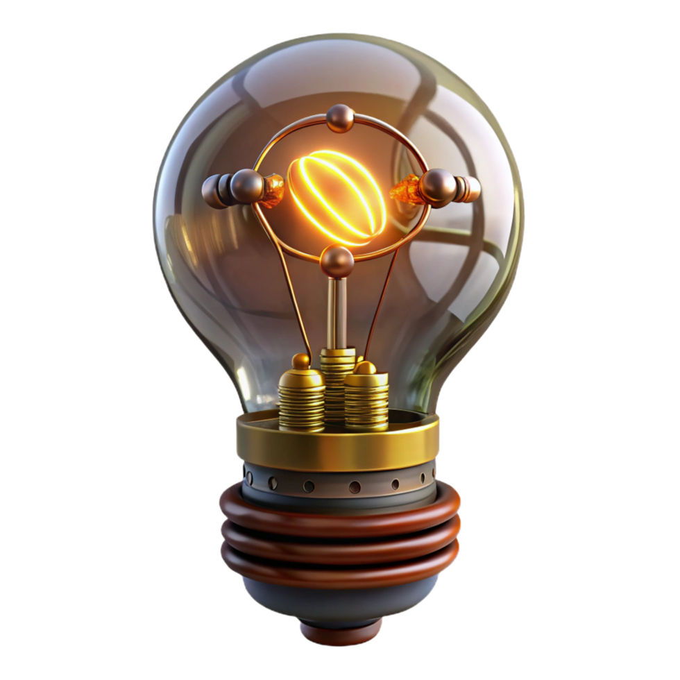 serene classic Steampunk light bulb with exposed filaments and intricate wiring authentic png