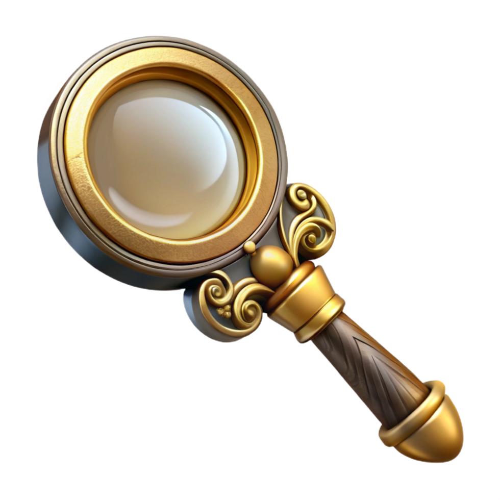 dramatic contemporary Steampunk magnifying glass with a brass handle and ornate carvings genuine png