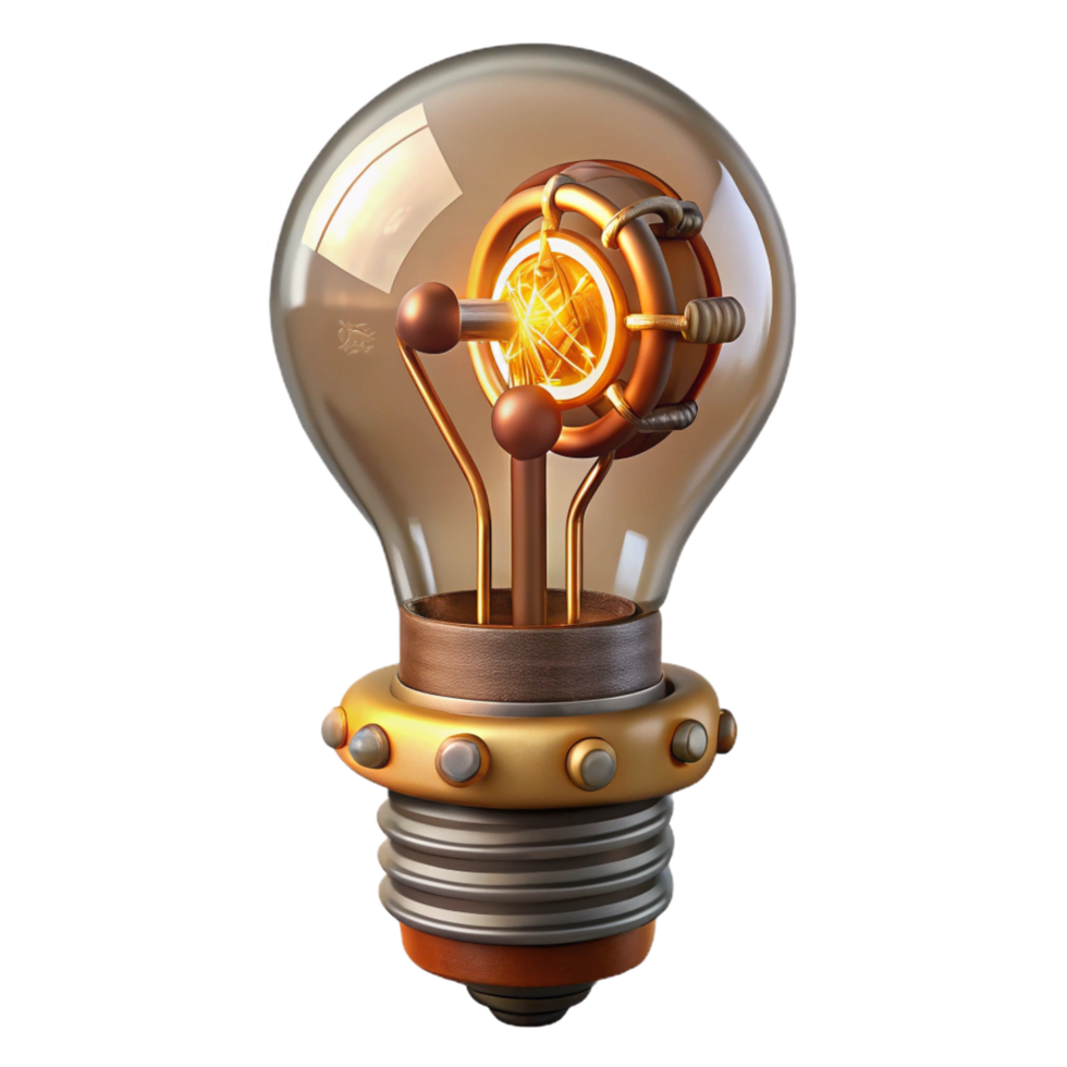 stunning modern Steampunk light bulb with exposed filaments and intricate wiring high resolution png