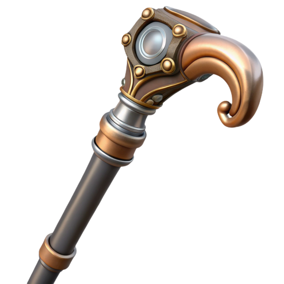 elegant modern Steampunk walking cane with a hidden compartment and intricate carvings genuine png