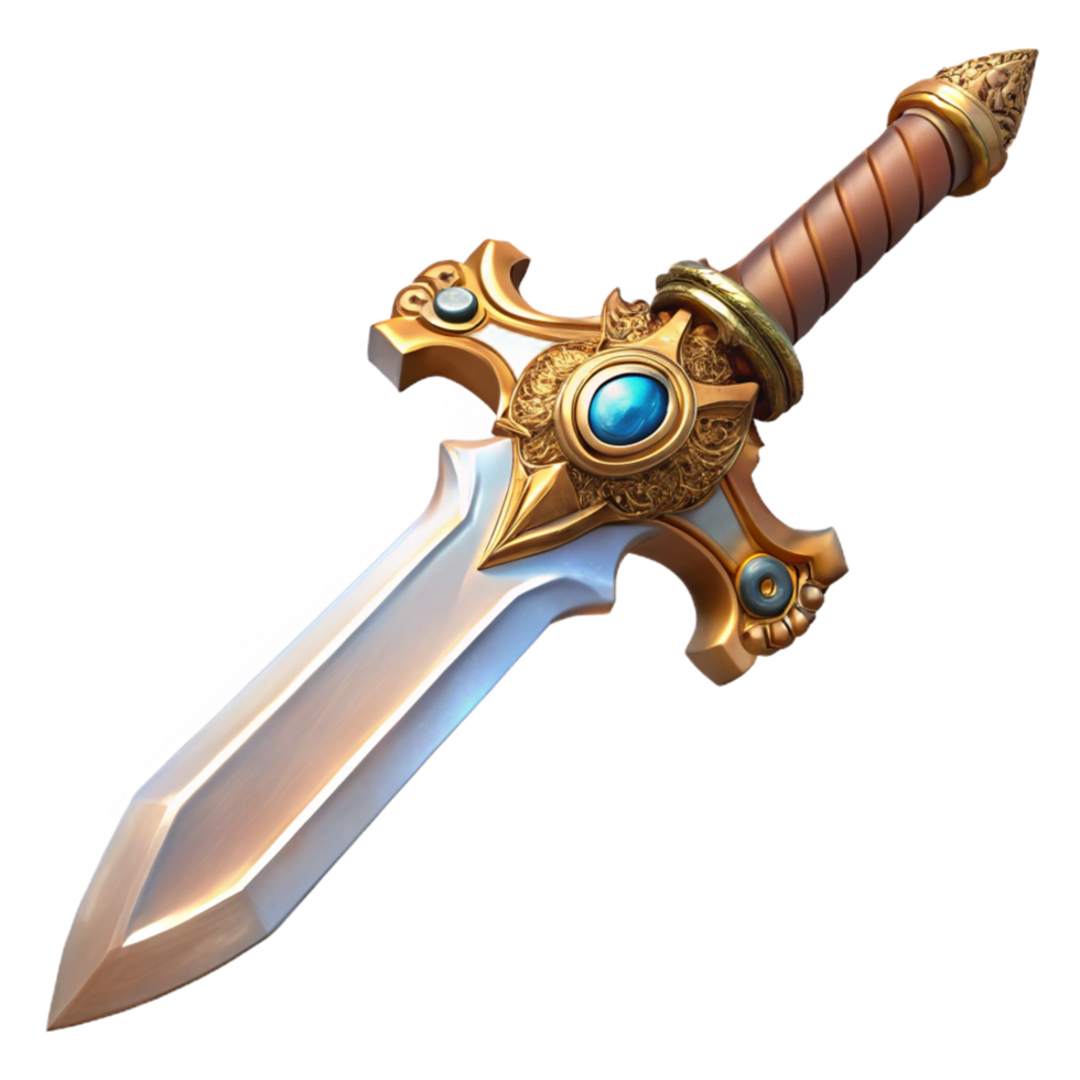 impressive abstract Steampunk sword with ornate engravings and a brass hilt high quality png