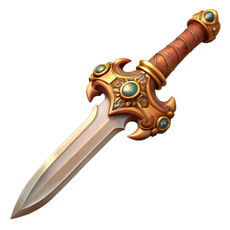 stunning artistic Steampunk sword with ornate engravings and a brass hilt detailed png