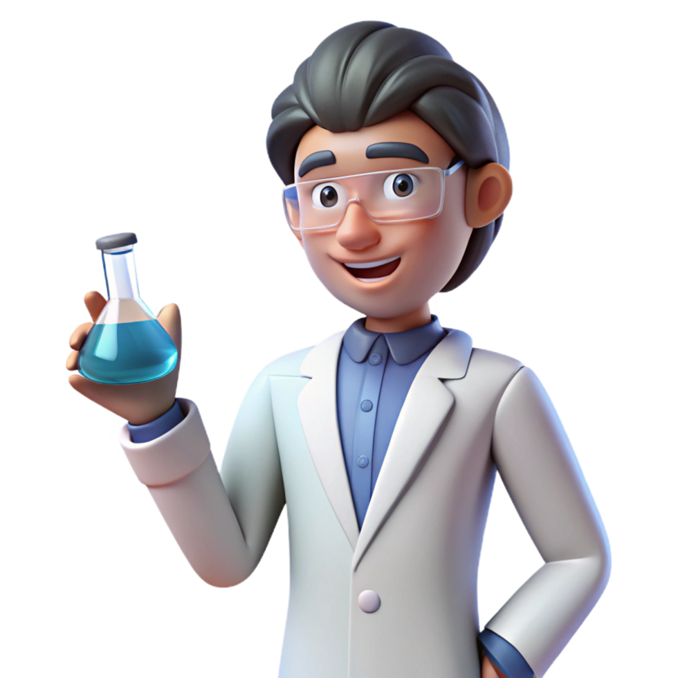 extraordinary creative Scientist holding a beaker, detailed png