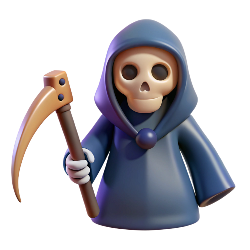wonderful minimalist A stylized, cartoon grim reaper scythe 4K png