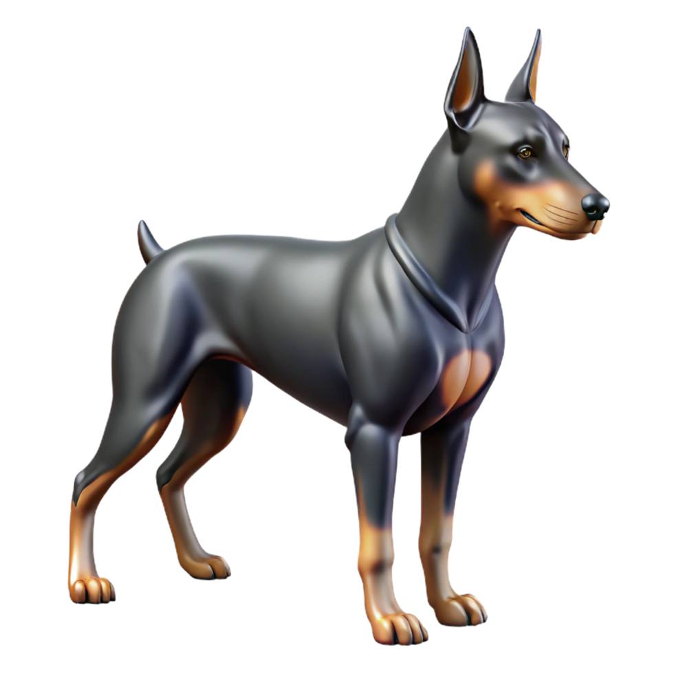 dramatic classic Doberman pinscher, sleek and muscular, high resolution png