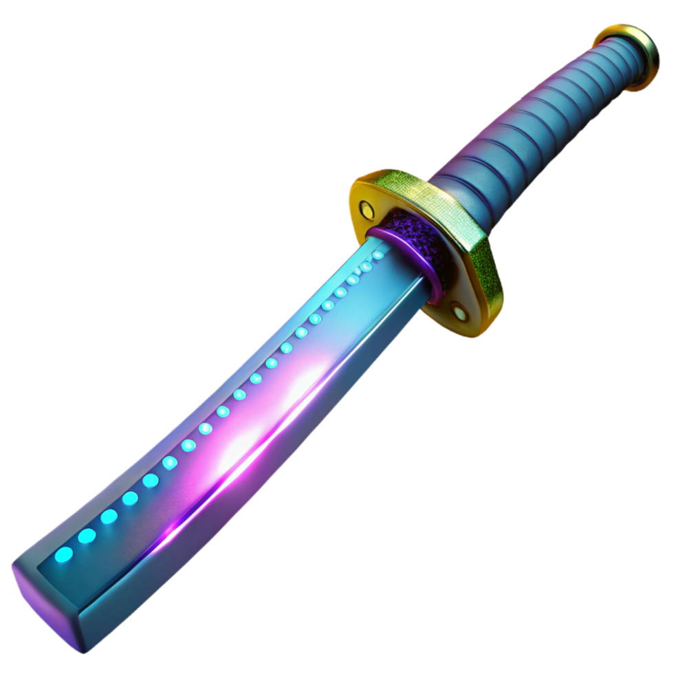 serene minimalist Cyberpunk katana, glowing blade, ornate hilt high resolution png