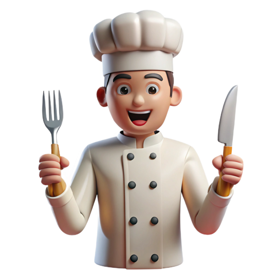 extraordinary vintage Chef, holding knife and fork, detailed png