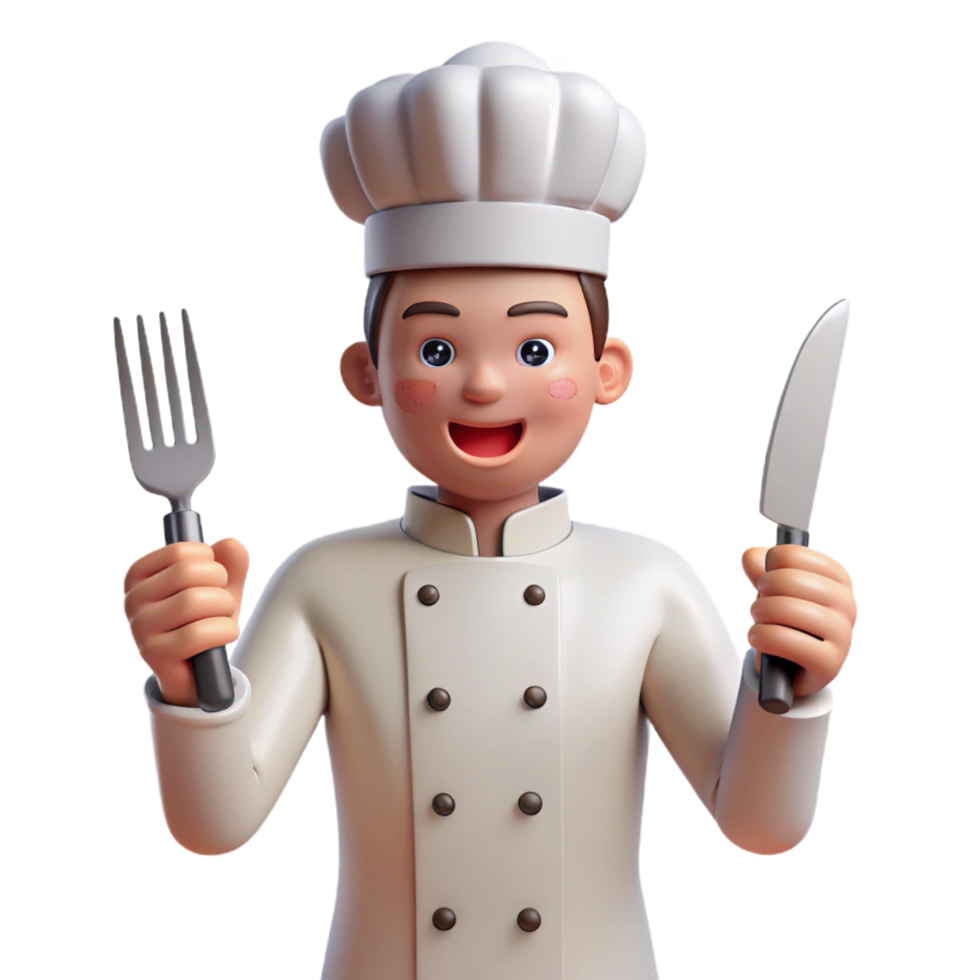 elegant modern Chef, holding knife and fork, detailed png