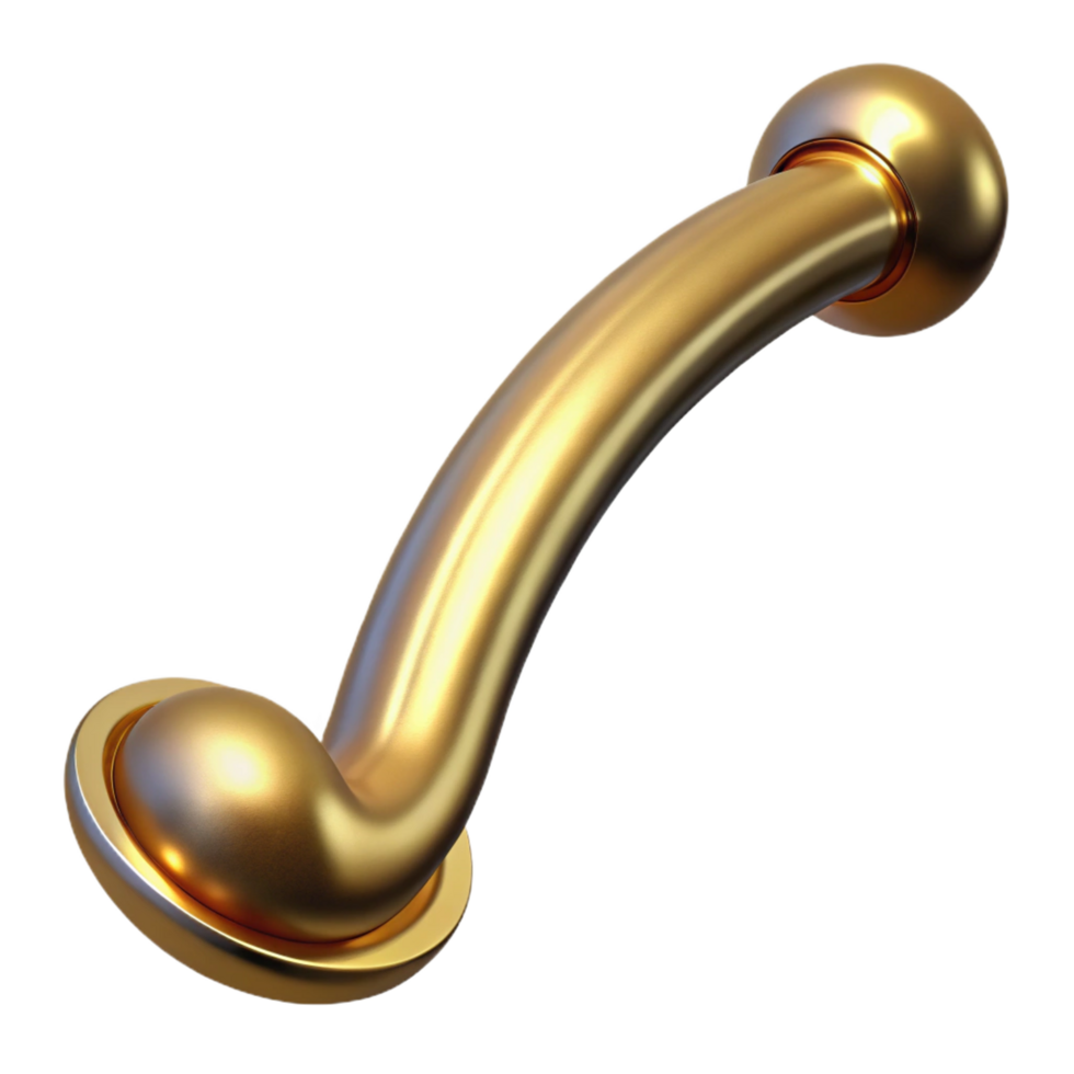 serene artistic Brass handle, curved, polished, premium png