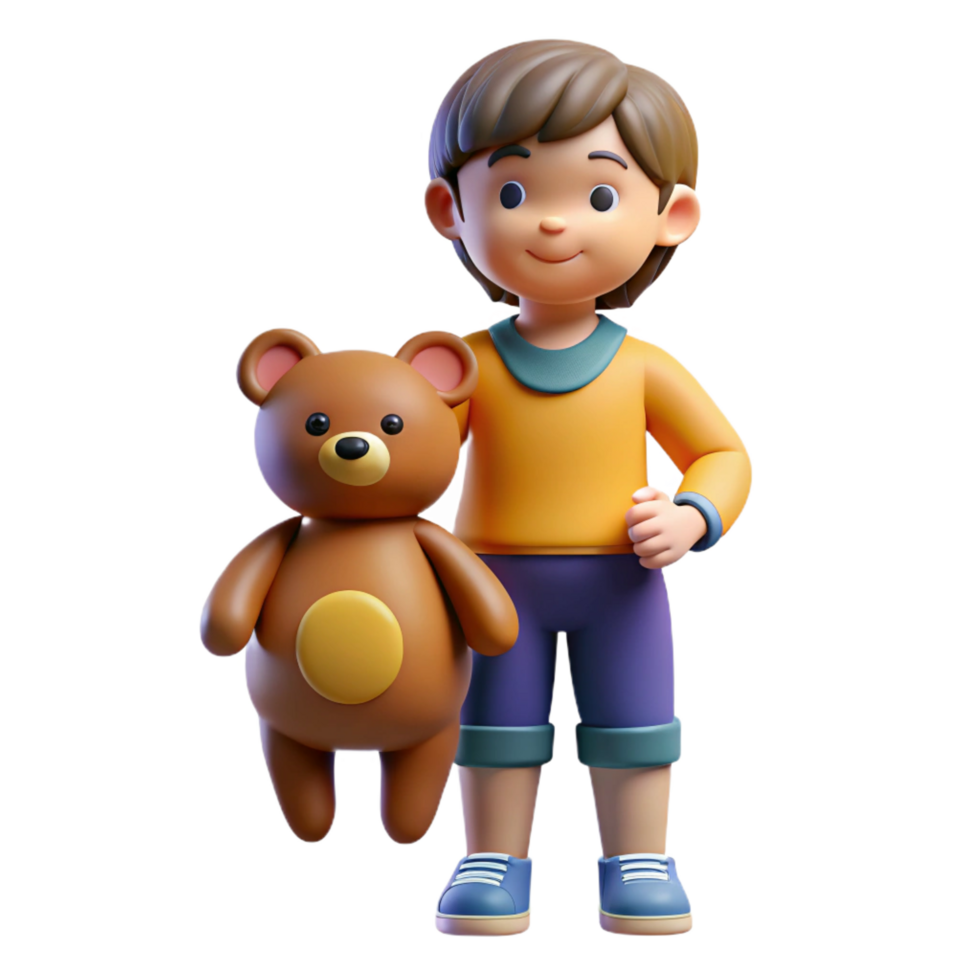 beautiful artistic Child with a teddy bear authentic png