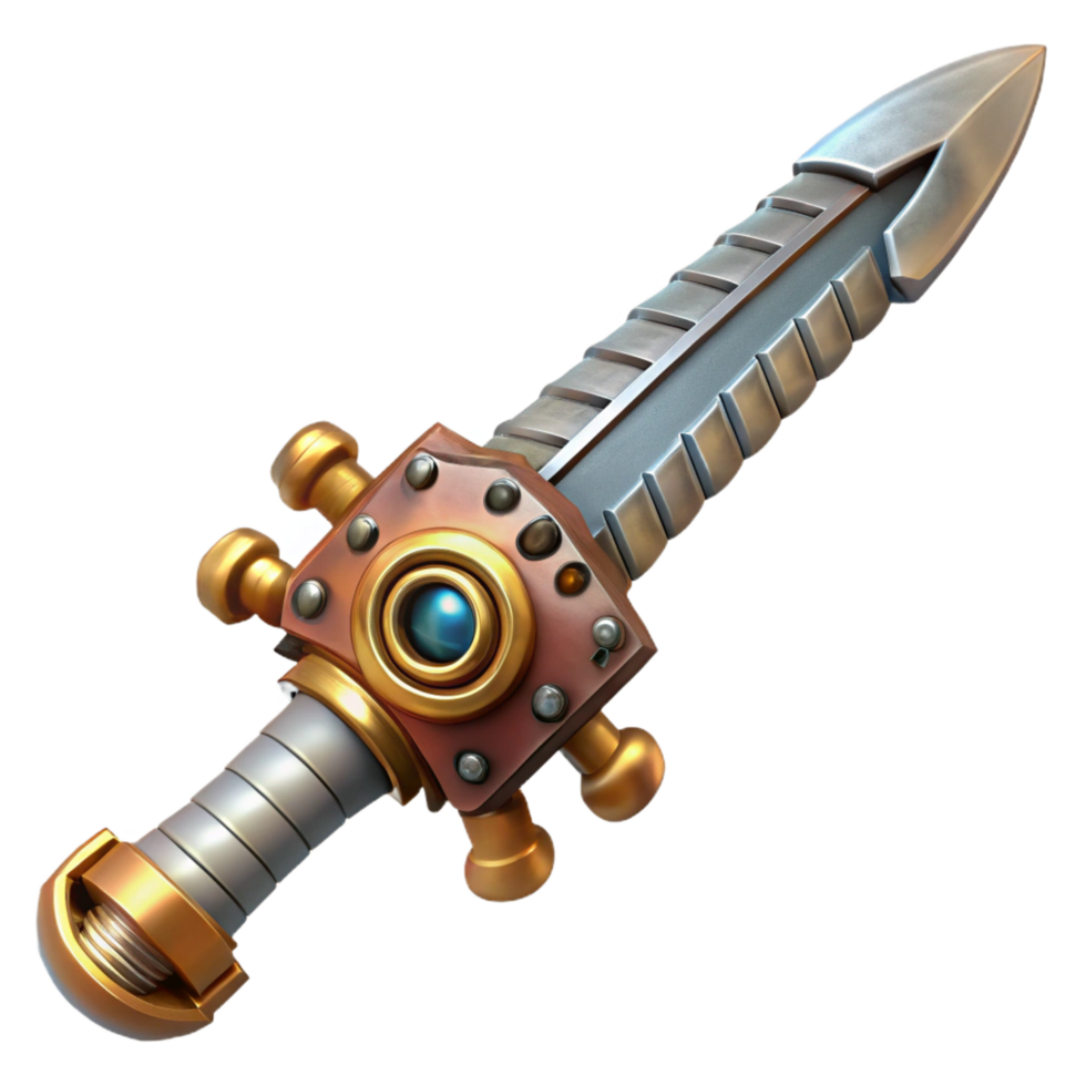 stunning creative Steampunk sword with gear-studded hilt and etched blade detailed png