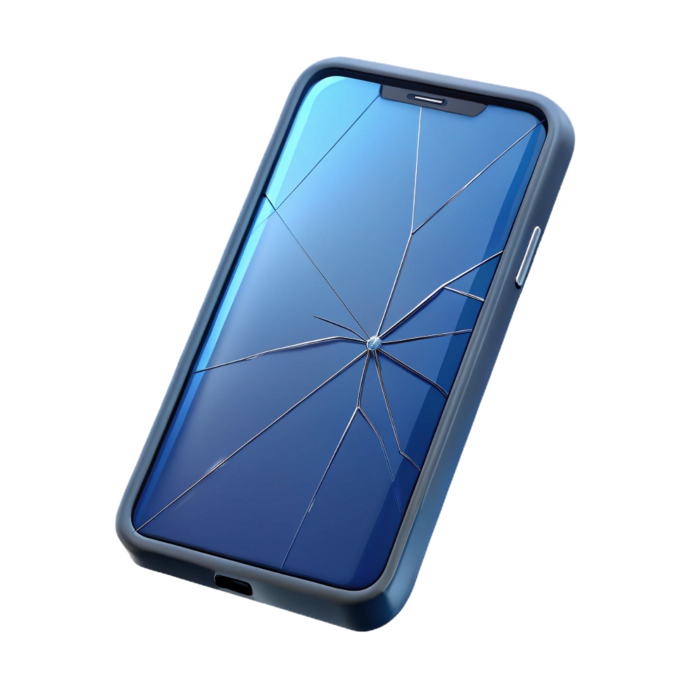 serene minimalist Smartphone with cracked screen genuine png
