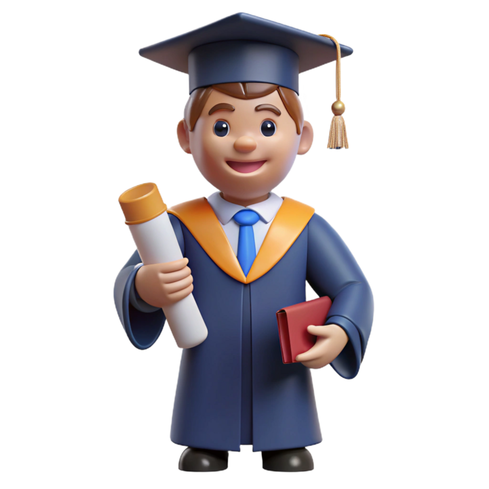 wonderful creative Graduate in cap and gown holding diploma, premium png