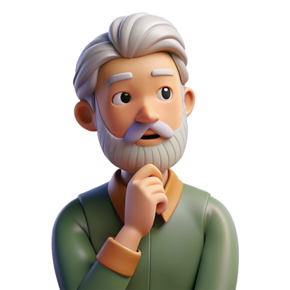 stunning contemporary Thinking senior man with beard, exclusive png