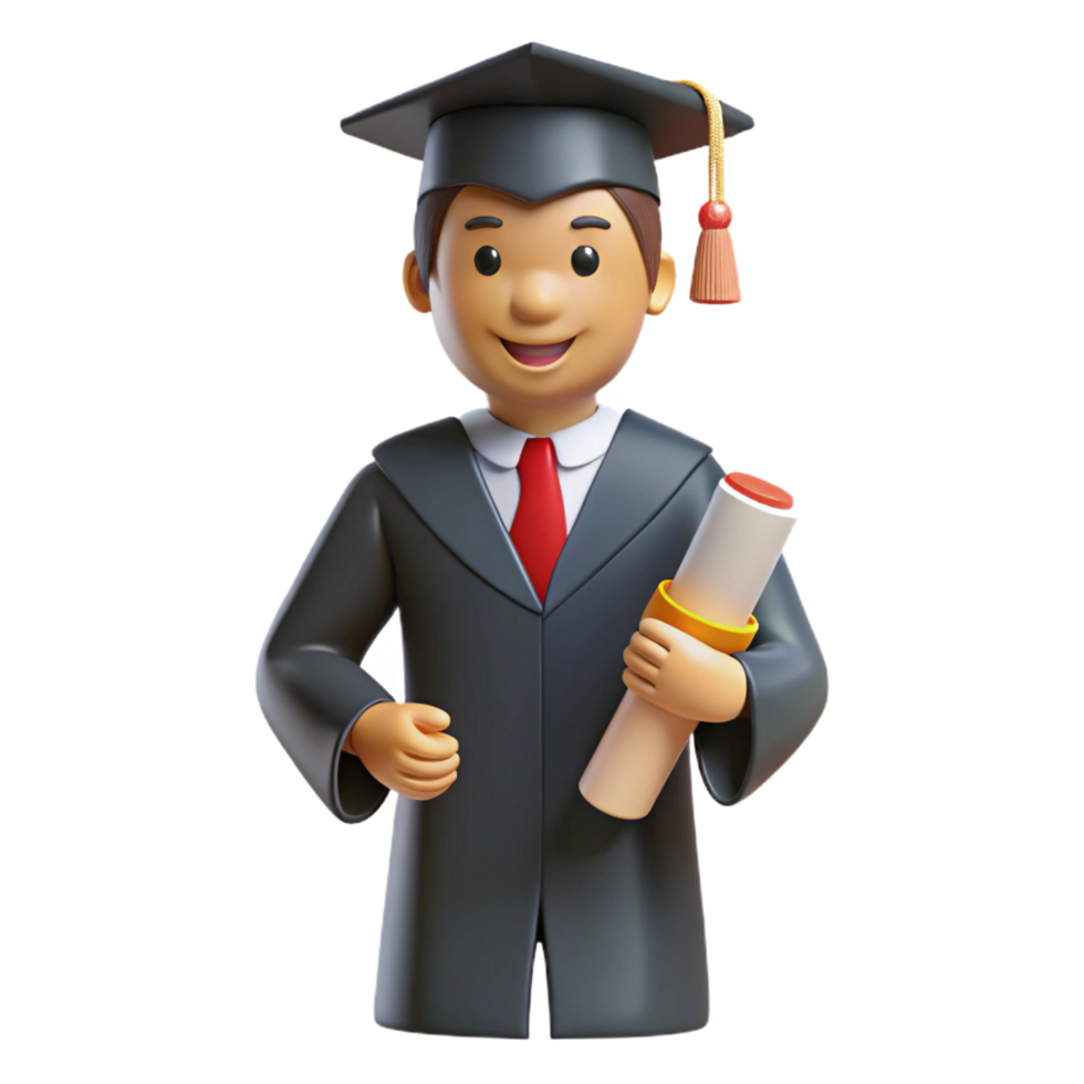 magnificent traditional Graduate in cap and gown holding diploma, authentic png