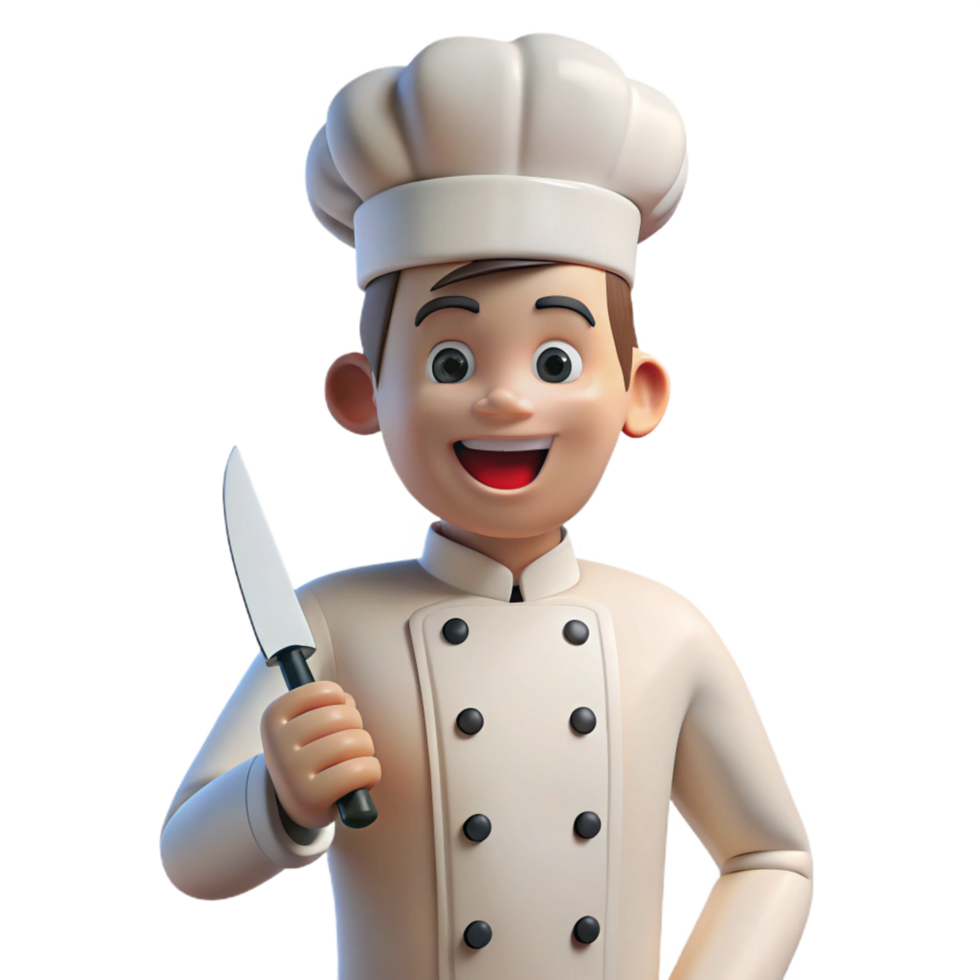 serene abstract Happy chef in uniform with a knife, exclusive png