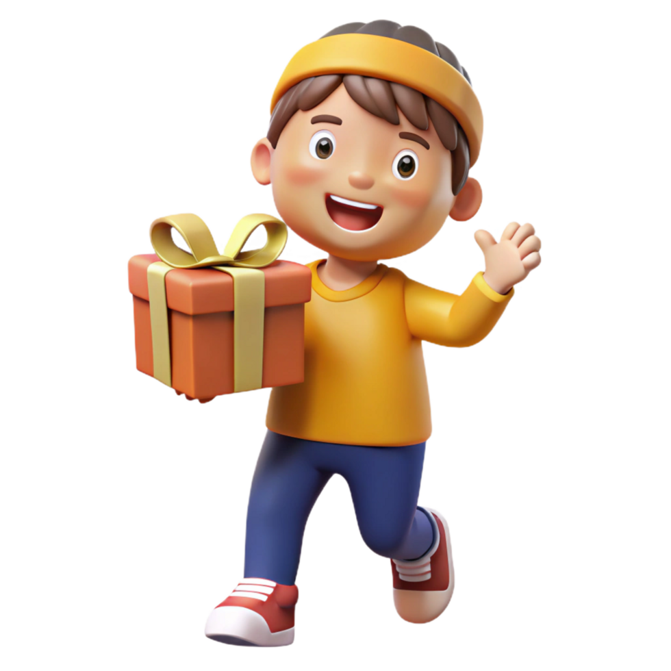 elegant minimalist Excited child holding a present, high quality png